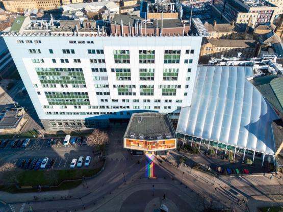 University of Bradford Richmond building seen from a drone
