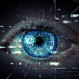 Photo of an eye with digital data in the foreground
