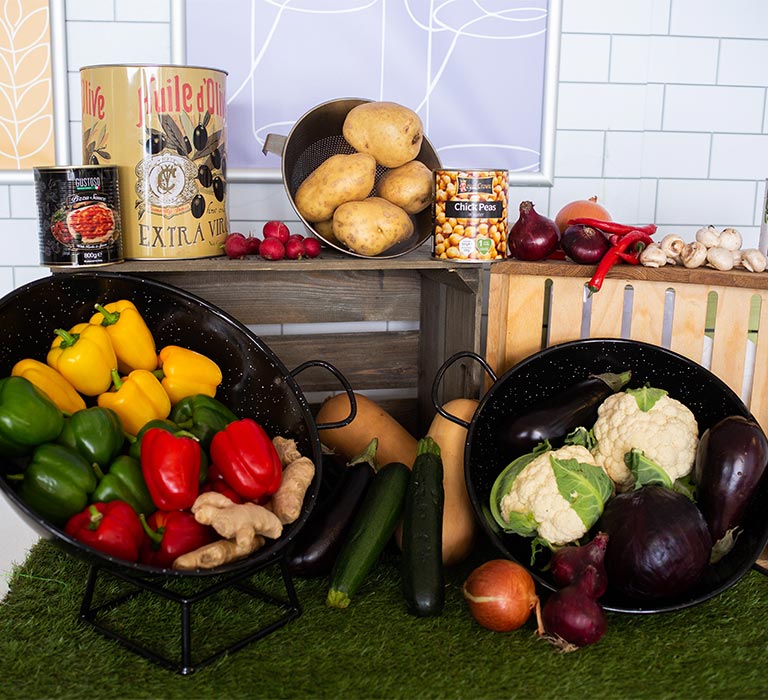 Fresh fruit and veg on display.