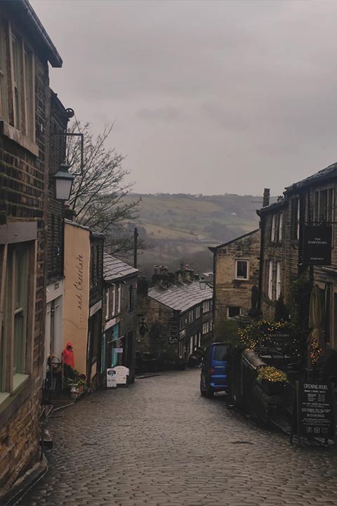 Haworth main street on a rainy day.