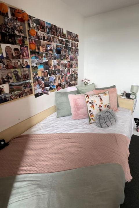 Lucy's decorated student accommodation room.