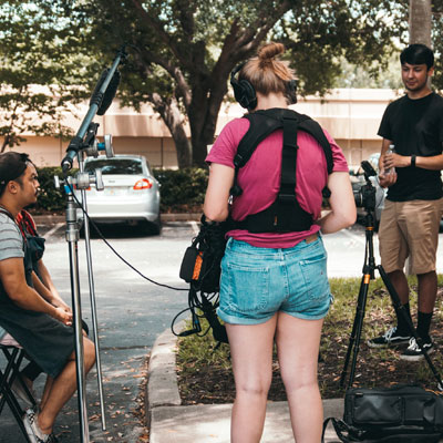 A small group making a film.